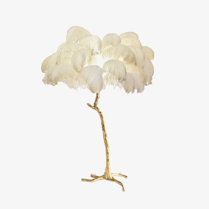 Luxurious Ostrich Feather Floor Lamp with Polished Brass Base Elegant Gold Standing Light for Living Room
