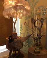 Luxurious Ostrich Feather Floor Lamp with Polished Brass Base Elegant Gold Standing Light for Living Room