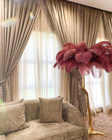 Luxurious Ostrich Feather Floor Lamp with Polished Brass Base Elegant Gold Standing Light for Living Room