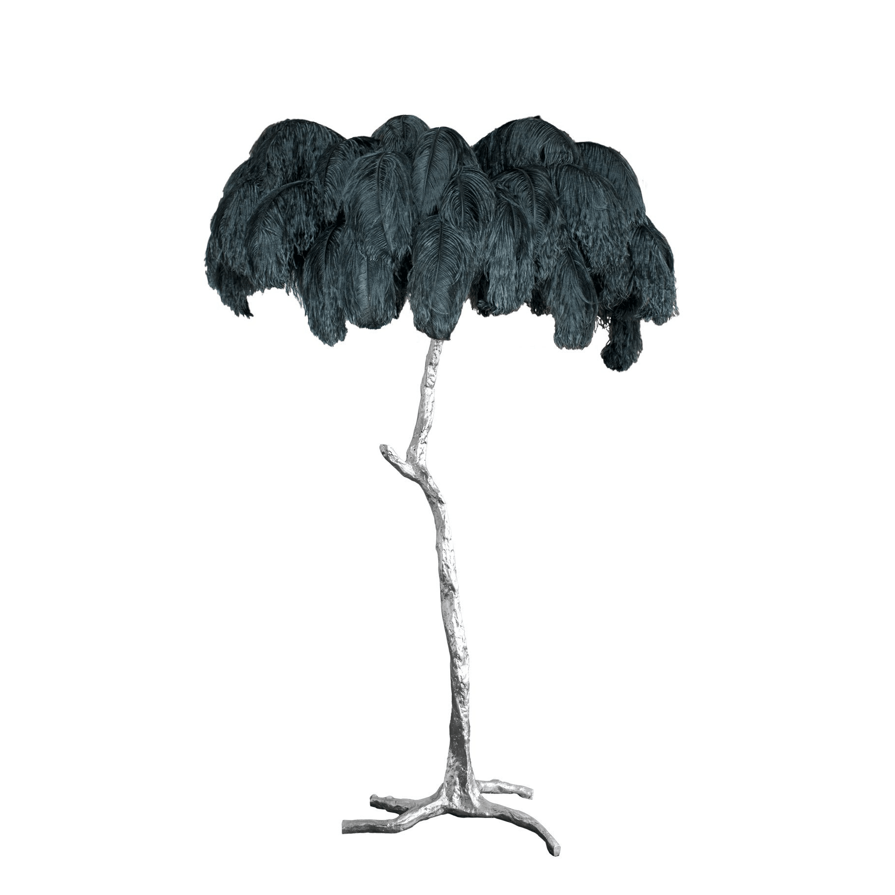 Luxurious Ostrich Feather Floor Lamp with Polished Brass Base Elegant Gold Standing Light for Living Room