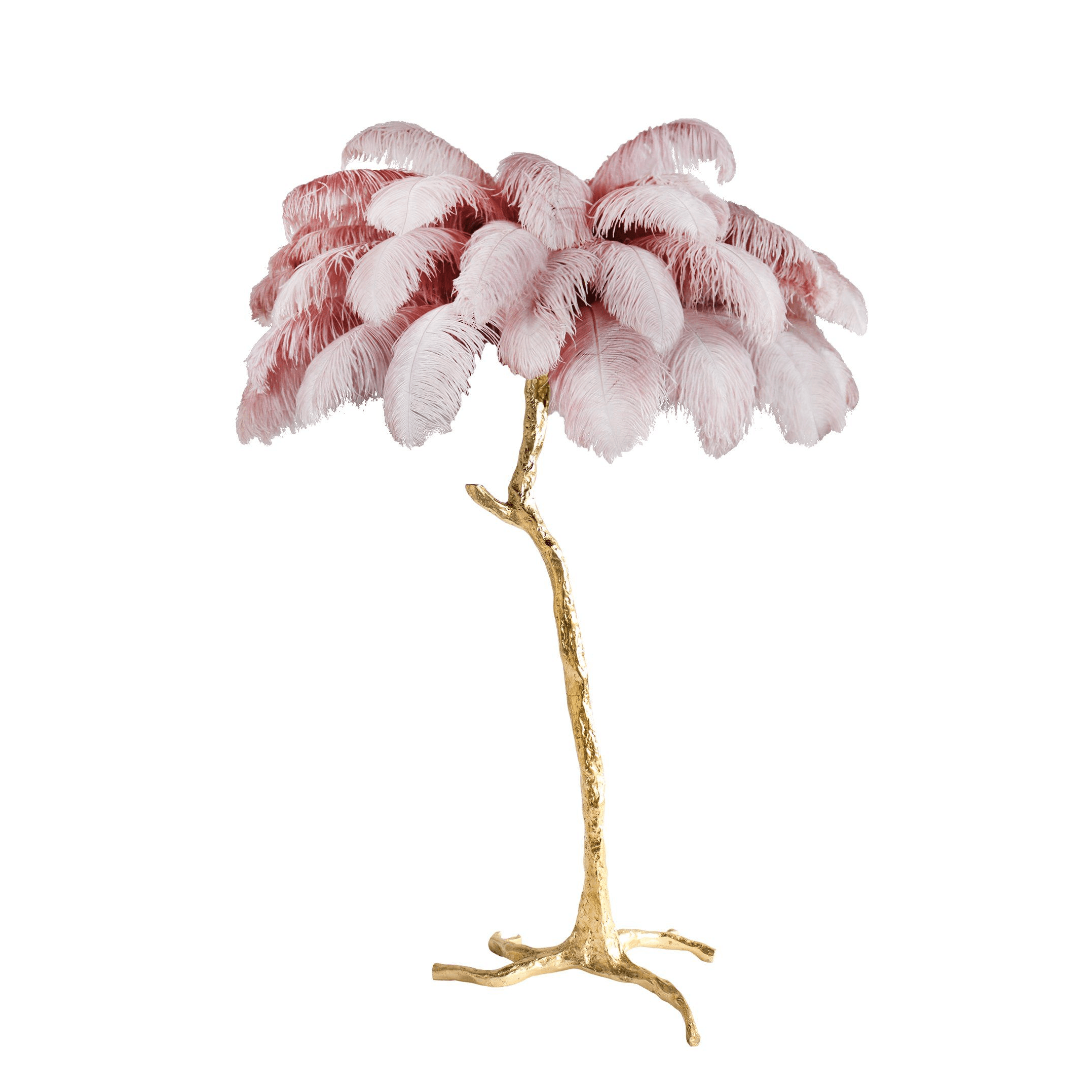Luxurious Ostrich Feather Floor Lamp with Polished Brass Base Elegant Gold Standing Light for Living Room