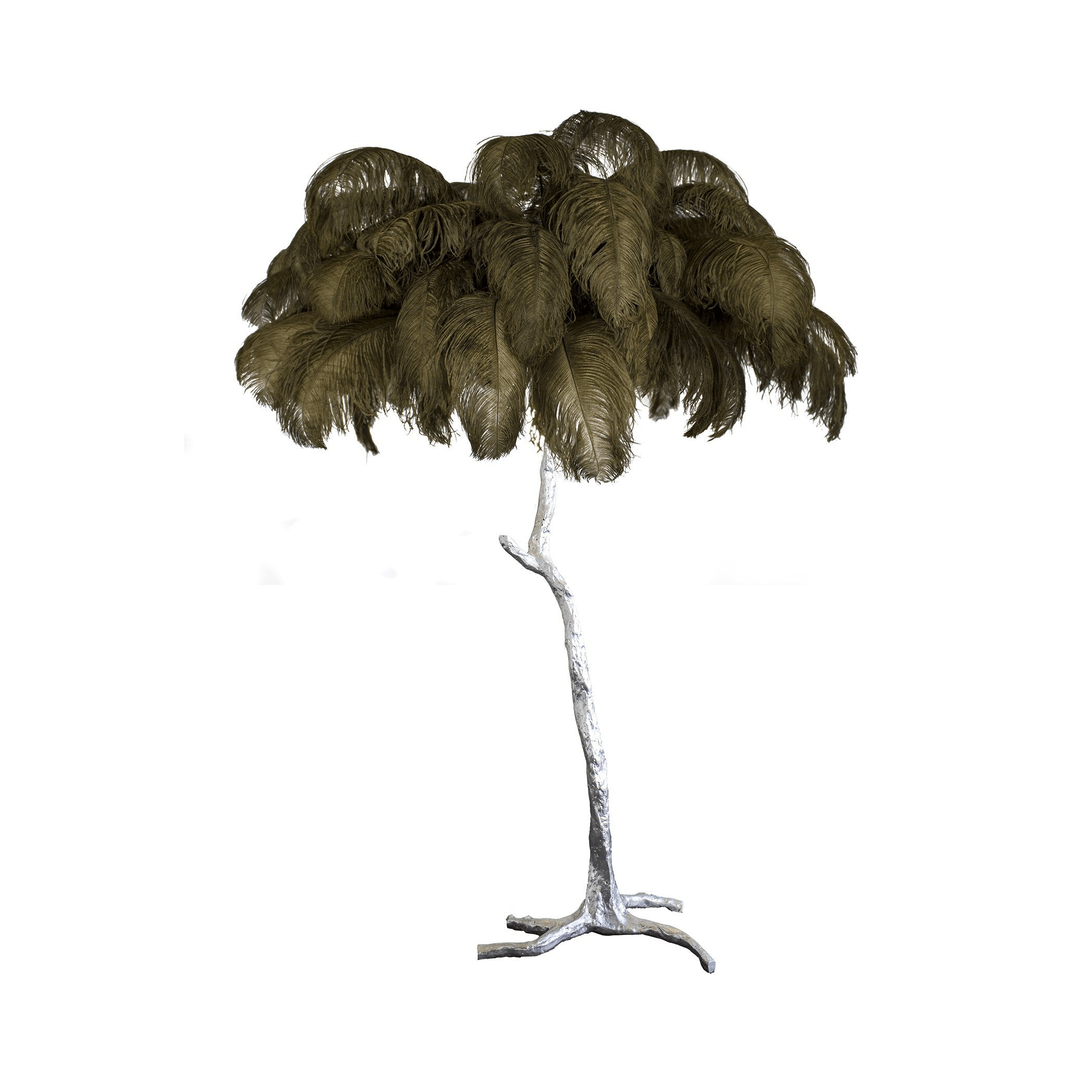 Luxurious Ostrich Feather Floor Lamp with Polished Brass Base Elegant Gold Standing Light for Living Room