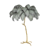 Luxurious Ostrich Feather Floor Lamp with Polished Brass Base Elegant Gold Standing Light for Living Room