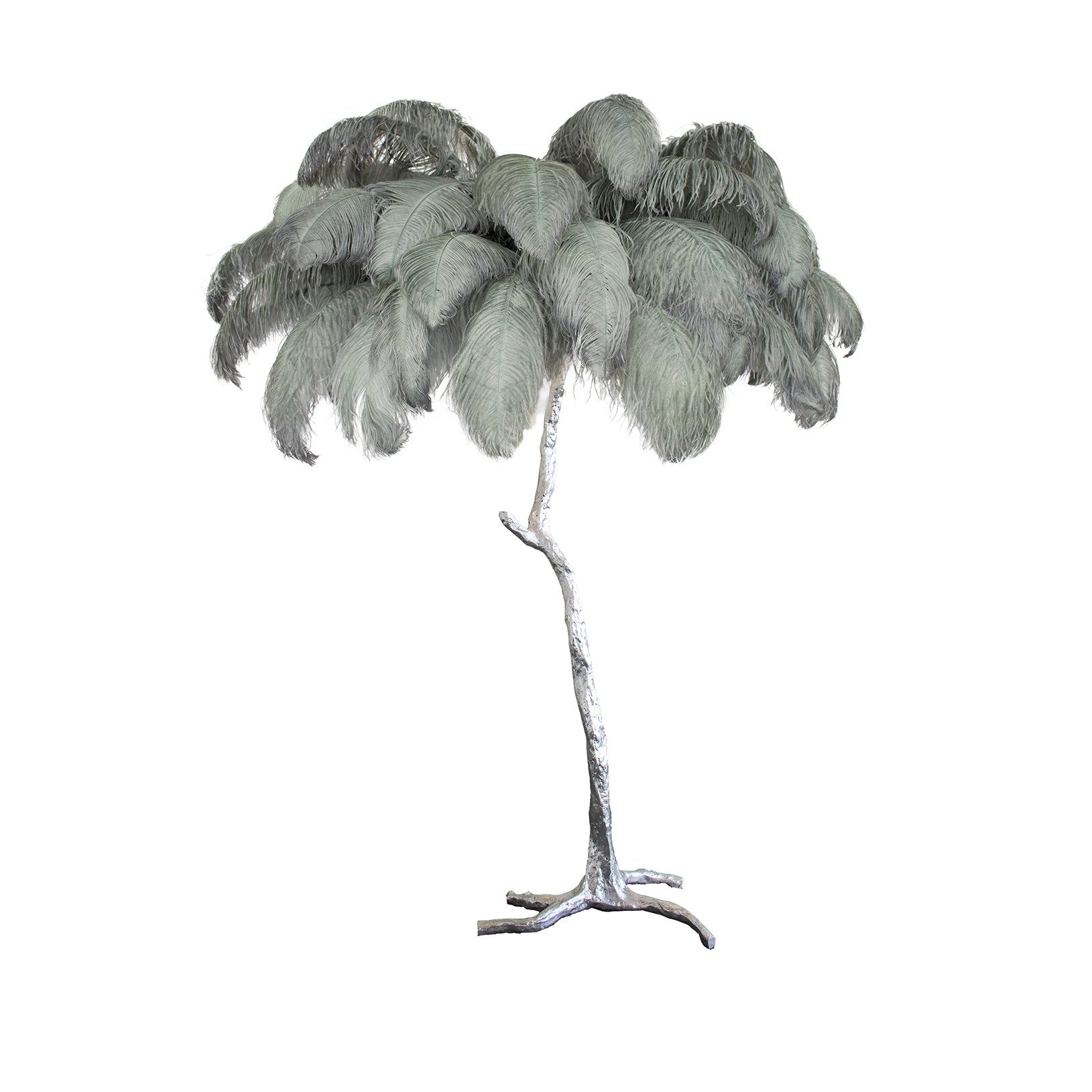 Luxurious Ostrich Feather Floor Lamp with Polished Brass Base Elegant Gold Standing Light for Living Room