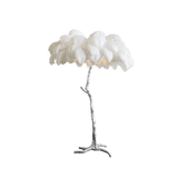 Luxurious Ostrich Feather Floor Lamp with Polished Brass Base Elegant Gold Standing Light for Living Room