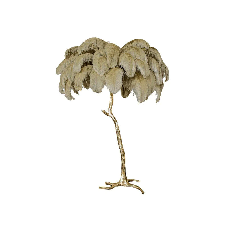 Luxurious Ostrich Feather Floor Lamp with Polished Brass Base Elegant Gold Standing Light for Living Room