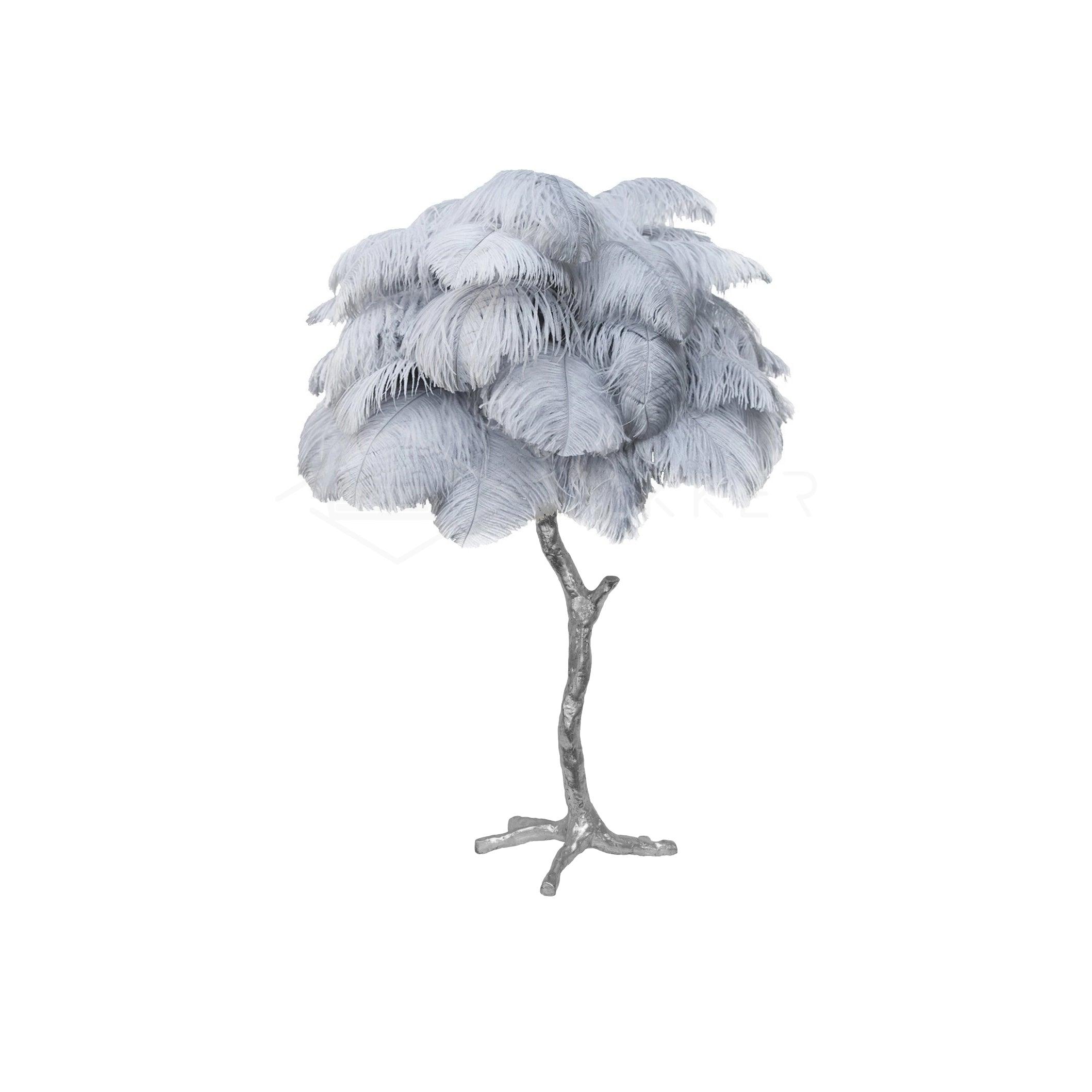 Luxury Ostrich Feather Palm Tree Table Lamp with Brass Base and Portable Design