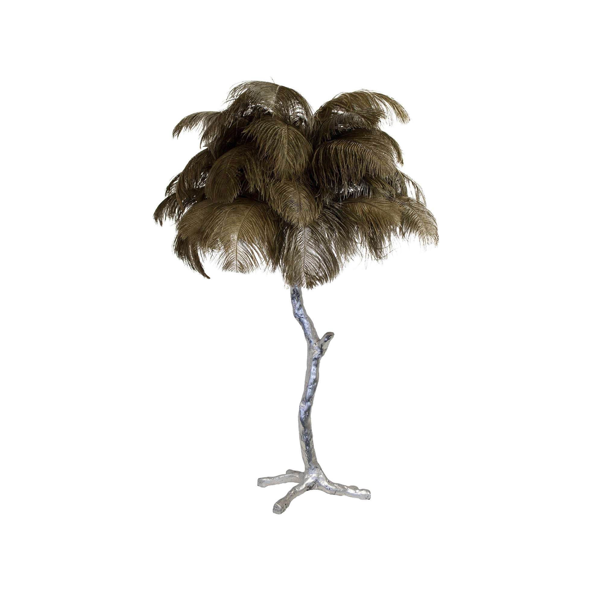 Luxury Ostrich Feather Palm Tree Table Lamp with Brass Base and Portable Design