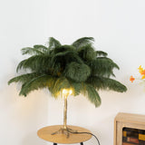 Luxury Ostrich Feather Palm Tree Table Lamp with Brass Base and Portable Design