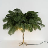 Luxury Ostrich Feather Palm Tree Table Lamp with Brass Base and Portable Design