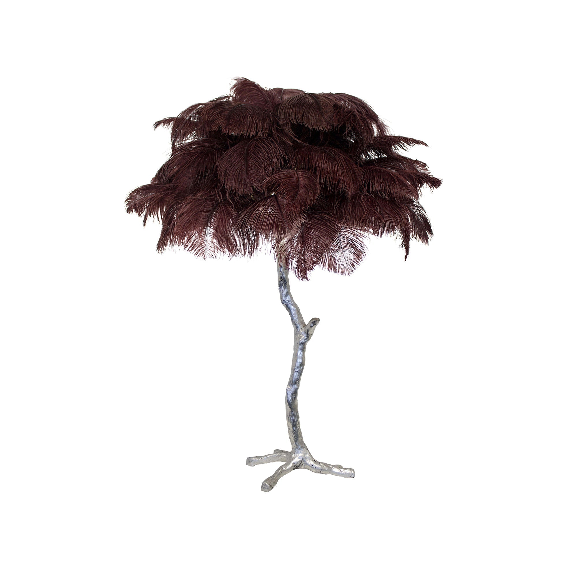 Luxury Ostrich Feather Palm Tree Table Lamp with Brass Base and Portable Design