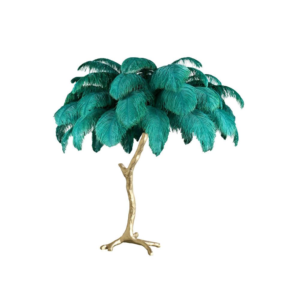 Luxury Ostrich Feather Palm Tree Table Lamp with Brass Base and Portable Design