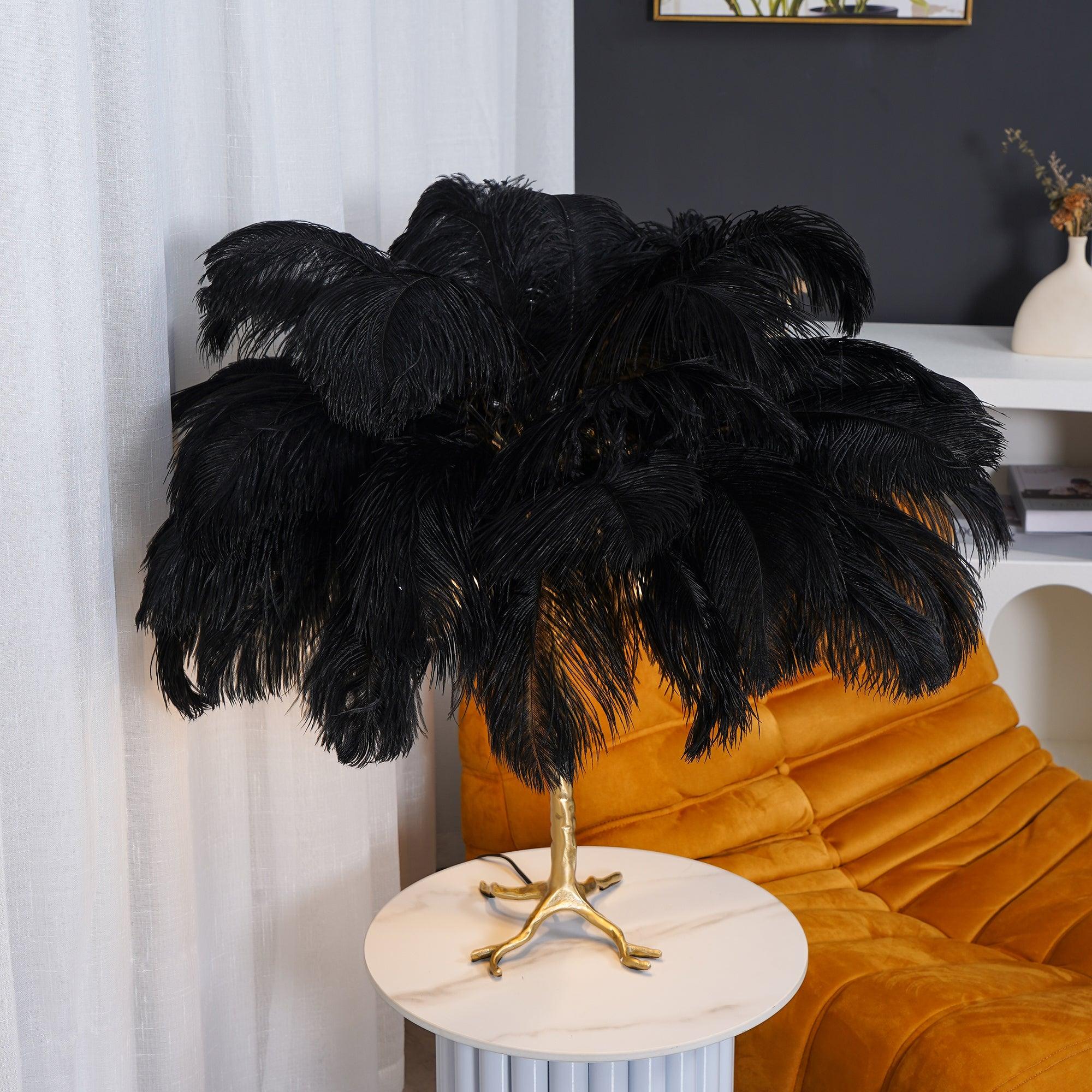 Luxury Ostrich Feather Palm Tree Table Lamp with Brass Base and Portable Design