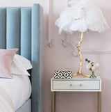 Luxury Ostrich Feather Palm Tree Table Lamp with Brass Base and Portable Design