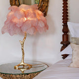 Luxury Ostrich Feather Palm Tree Table Lamp with Brass Base and Portable Design