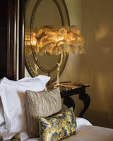 Luxury Ostrich Feather Palm Tree Table Lamp with Brass Base and Portable Design