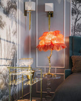 Luxury Ostrich Feather Palm Tree Table Lamp with Brass Base and Portable Design