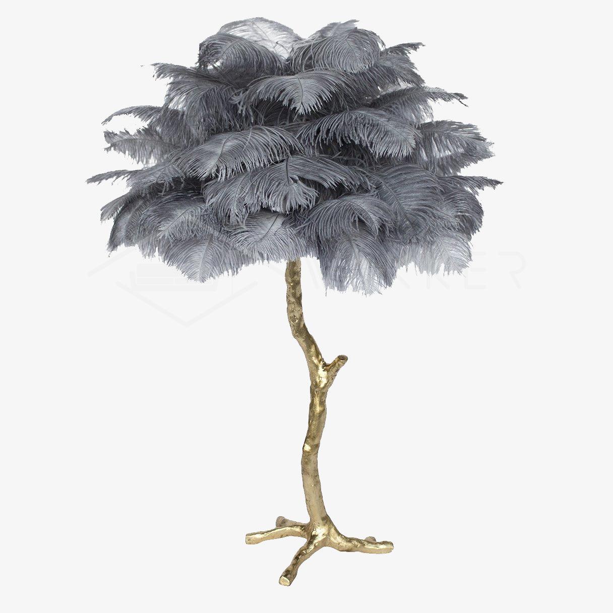Luxury Ostrich Feather Palm Tree Table Lamp with Brass Base and Portable Design