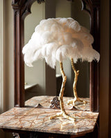 Luxury Ostrich Feather Palm Tree Table Lamp with Brass Base and Portable Design