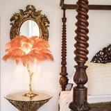 Luxury Ostrich Feather Palm Tree Table Lamp with Brass Base and Portable Design