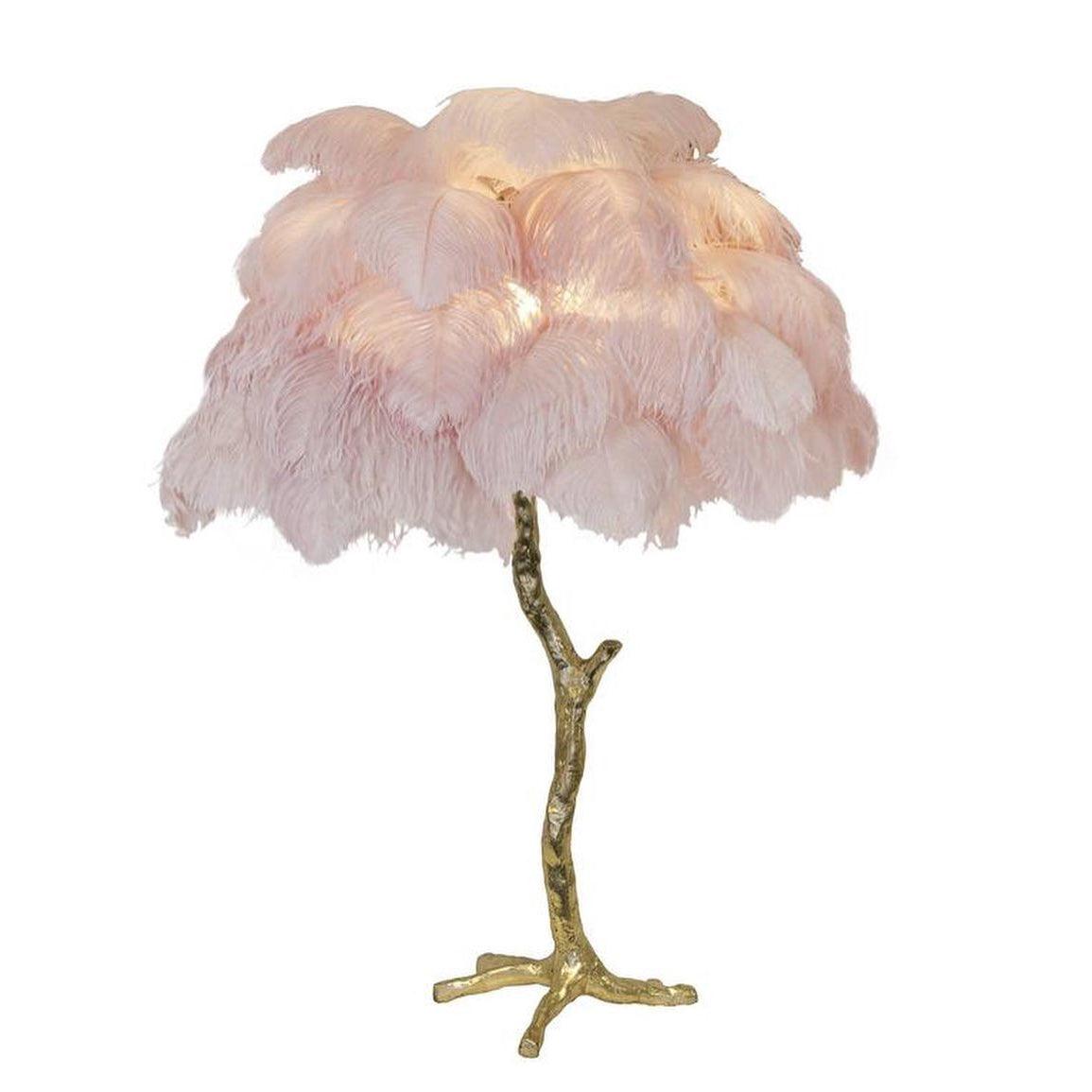 Luxury Ostrich Feather Palm Tree Table Lamp with Brass Base and Portable Design