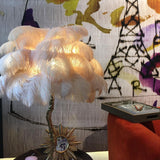 Luxury Ostrich Feather Palm Tree Table Lamp with Brass Base and Portable Design