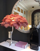 Luxury Ostrich Feather Palm Tree Table Lamp with Brass Base and Portable Design