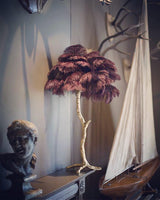 Luxury Ostrich Feather Palm Tree Table Lamp with Brass Base and Portable Design