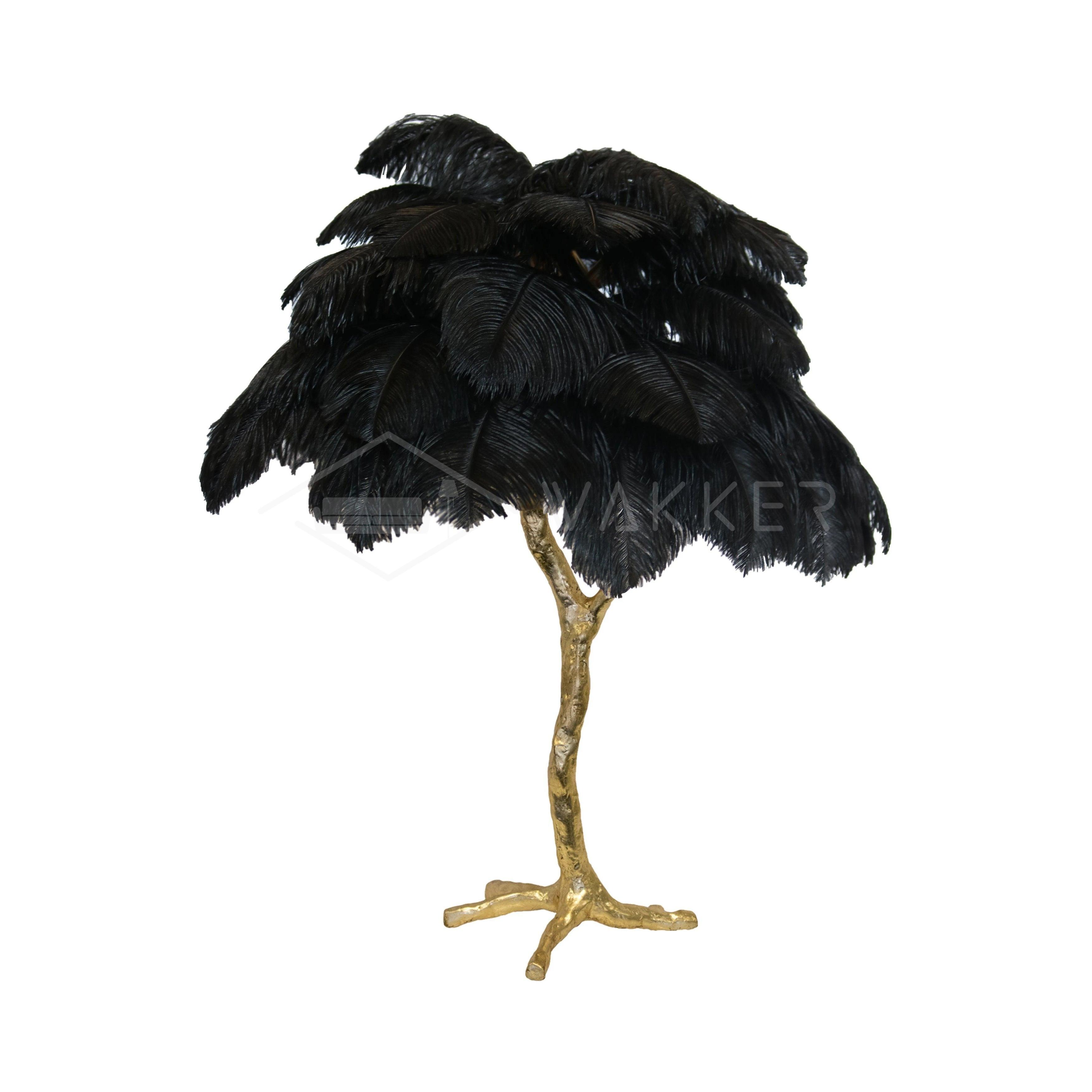 Luxury Ostrich Feather Palm Tree Table Lamp with Brass Base and Portable Design