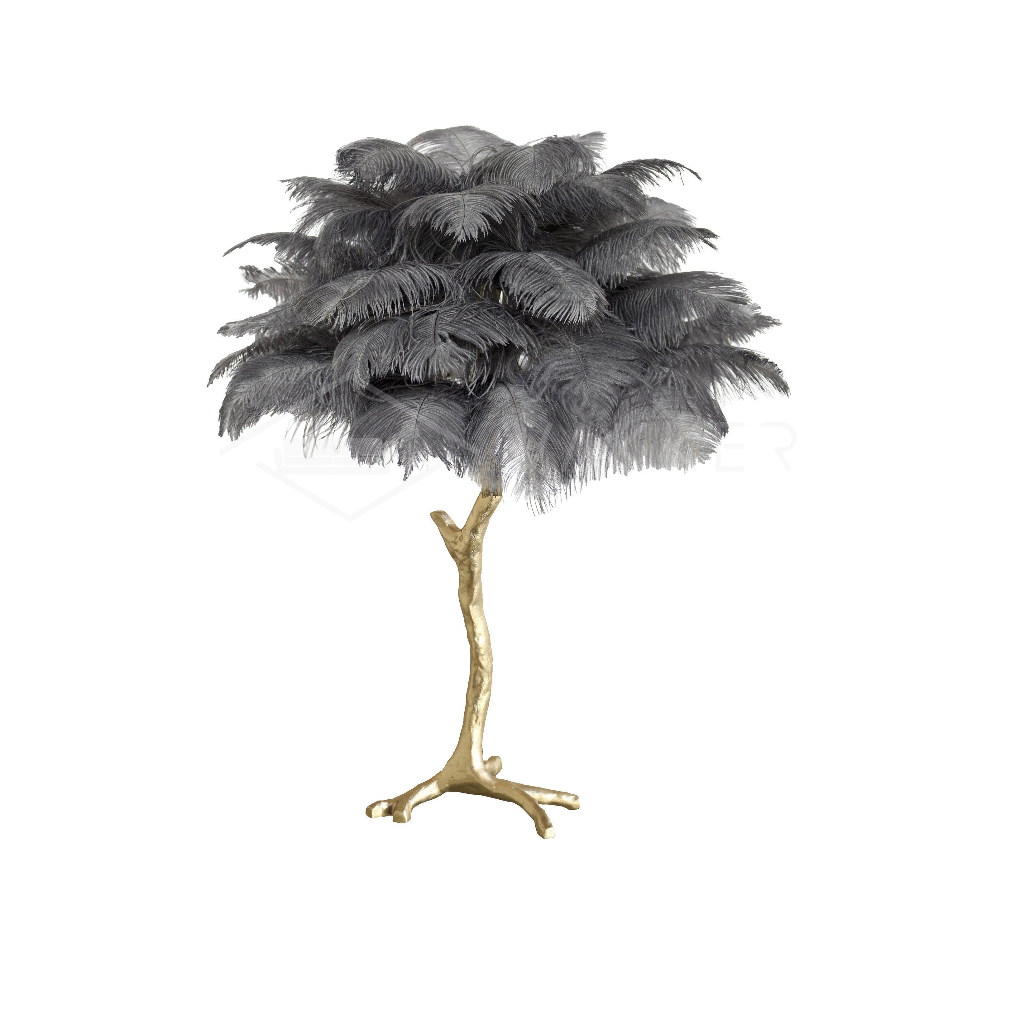 Luxury Ostrich Feather Palm Tree Table Lamp with Brass Base and Portable Design