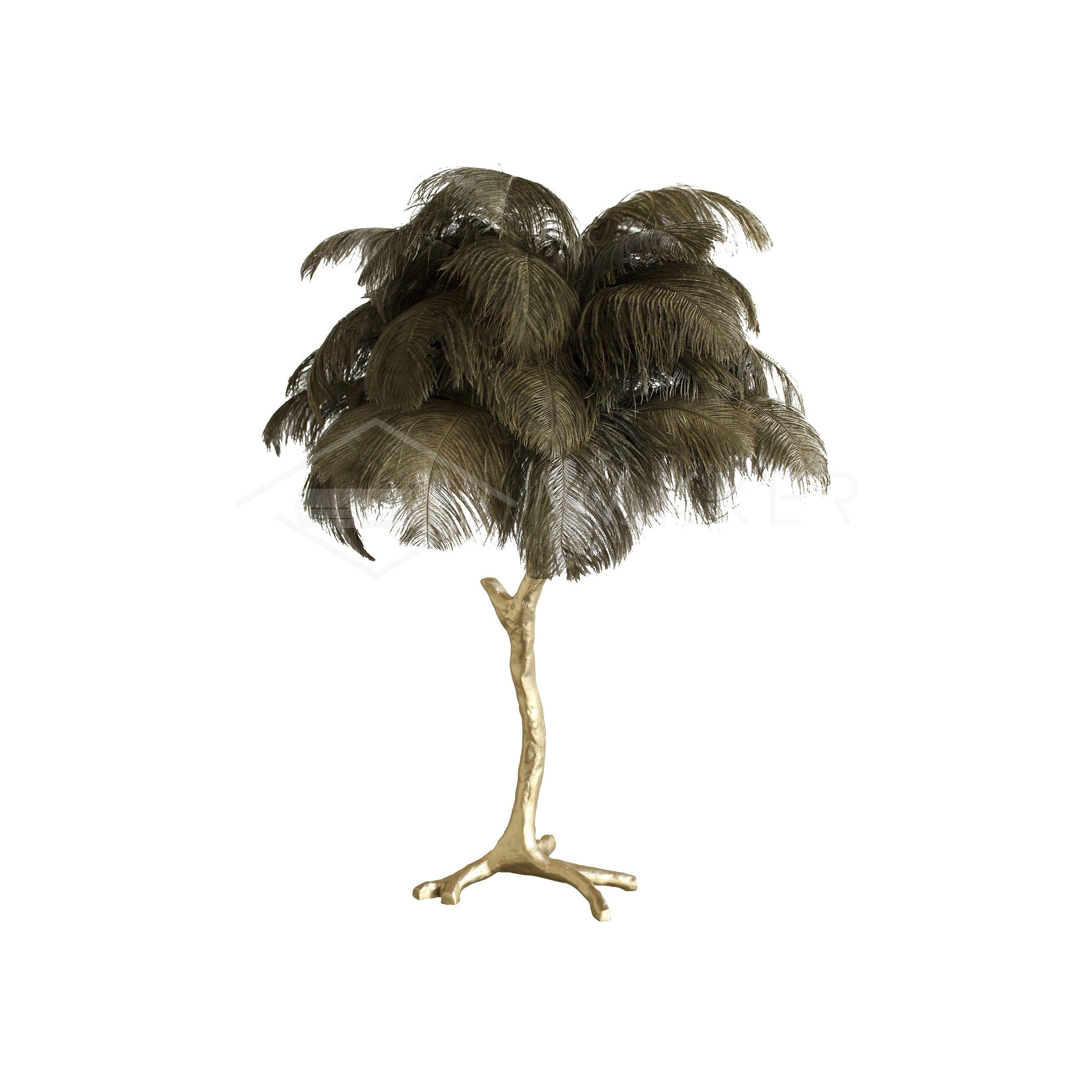 Luxury Ostrich Feather Palm Tree Table Lamp with Brass Base and Portable Design
