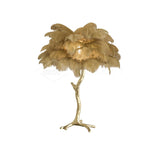 Luxury Ostrich Feather Palm Tree Table Lamp with Brass Base and Portable Design
