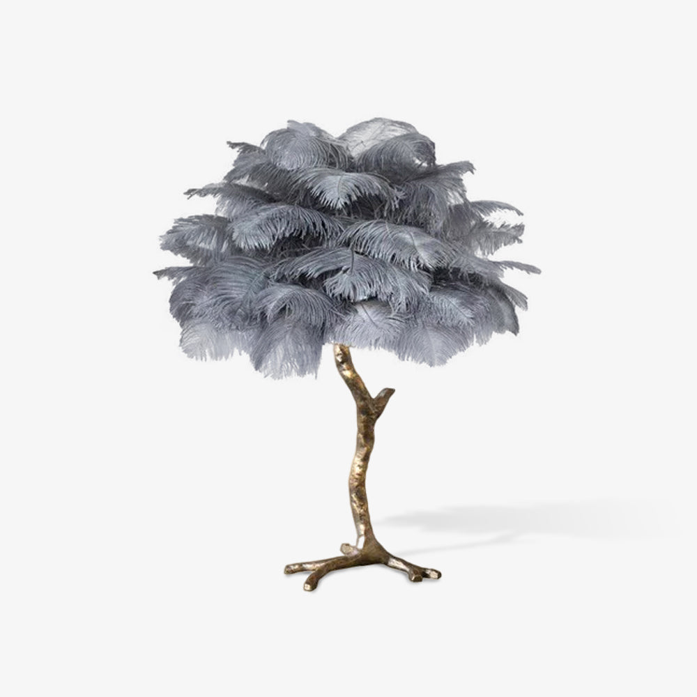 Luxury Ostrich Feather Palm Tree Table Lamp with Brass Base and Portable Design