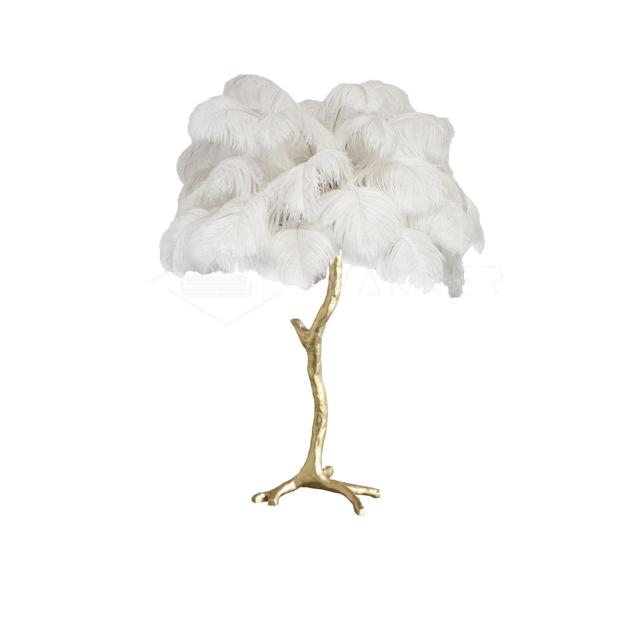 Luxury Ostrich Feather Palm Tree Table Lamp with Brass Base and Portable Design