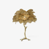 Luxury Ostrich Feather Palm Tree Table Lamp with Brass Base and Portable Design