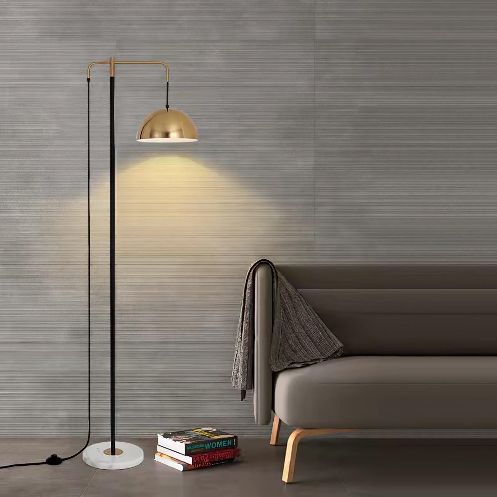 Otto Contemporary Arched Floor Lamp with Metal Shade and Marble Base for Modern Living Rooms