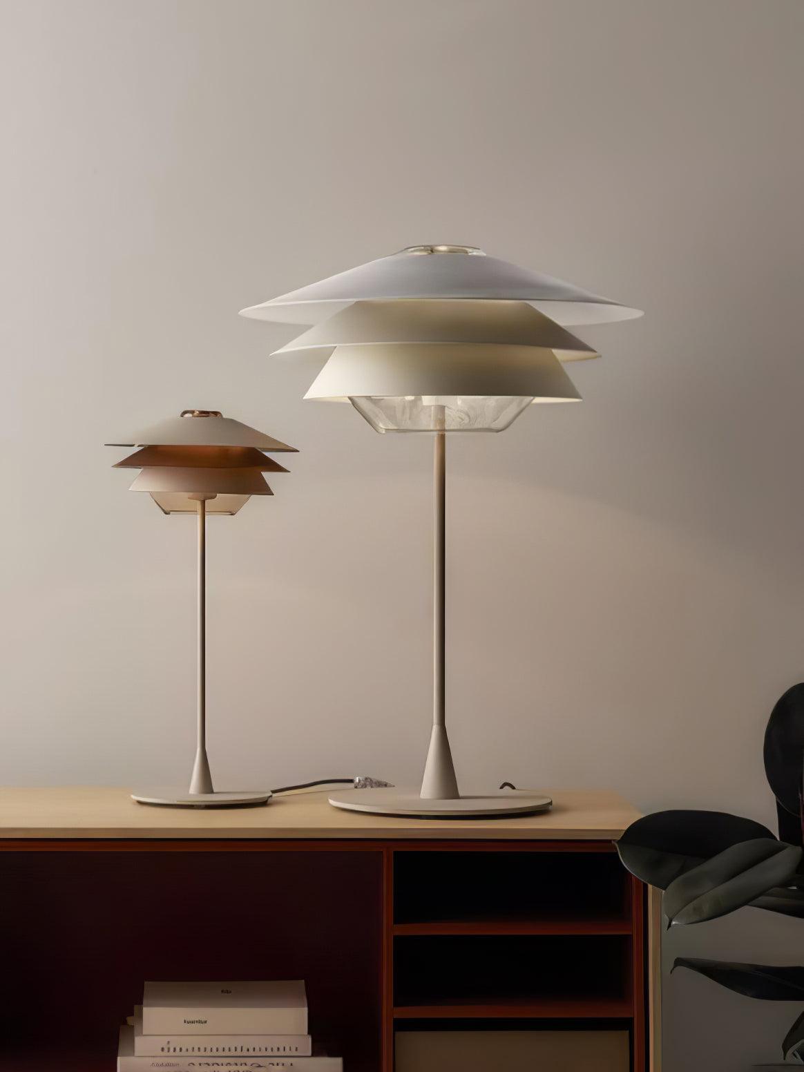 Modern Blown Glass Overlay Table Lamp with Detachable Conical Reflectors and Metal Base