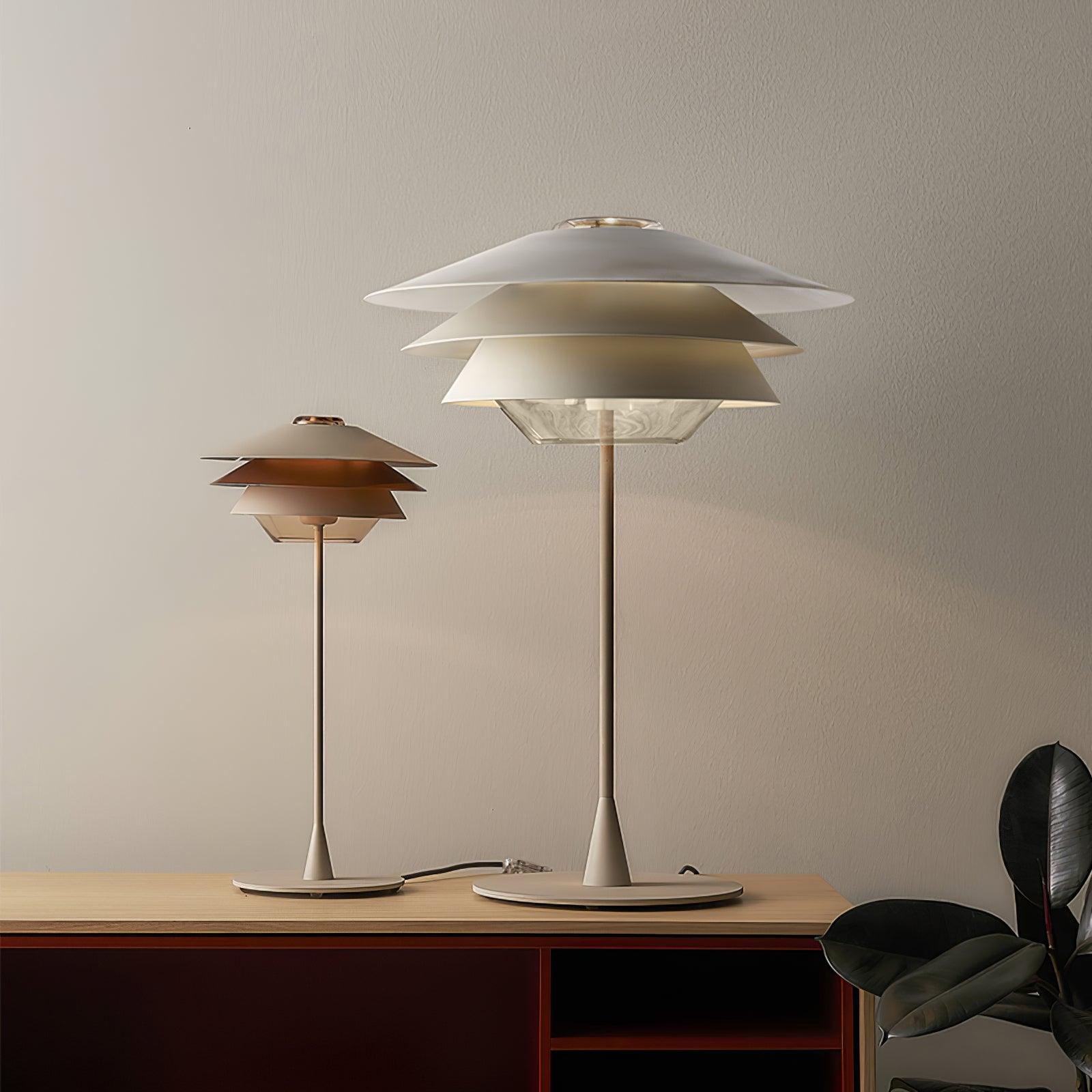 Modern Blown Glass Overlay Table Lamp with Detachable Conical Reflectors and Metal Base