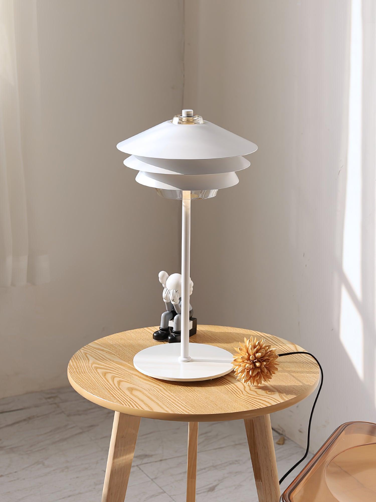 Modern Blown Glass Overlay Table Lamp with Detachable Conical Reflectors and Metal Base