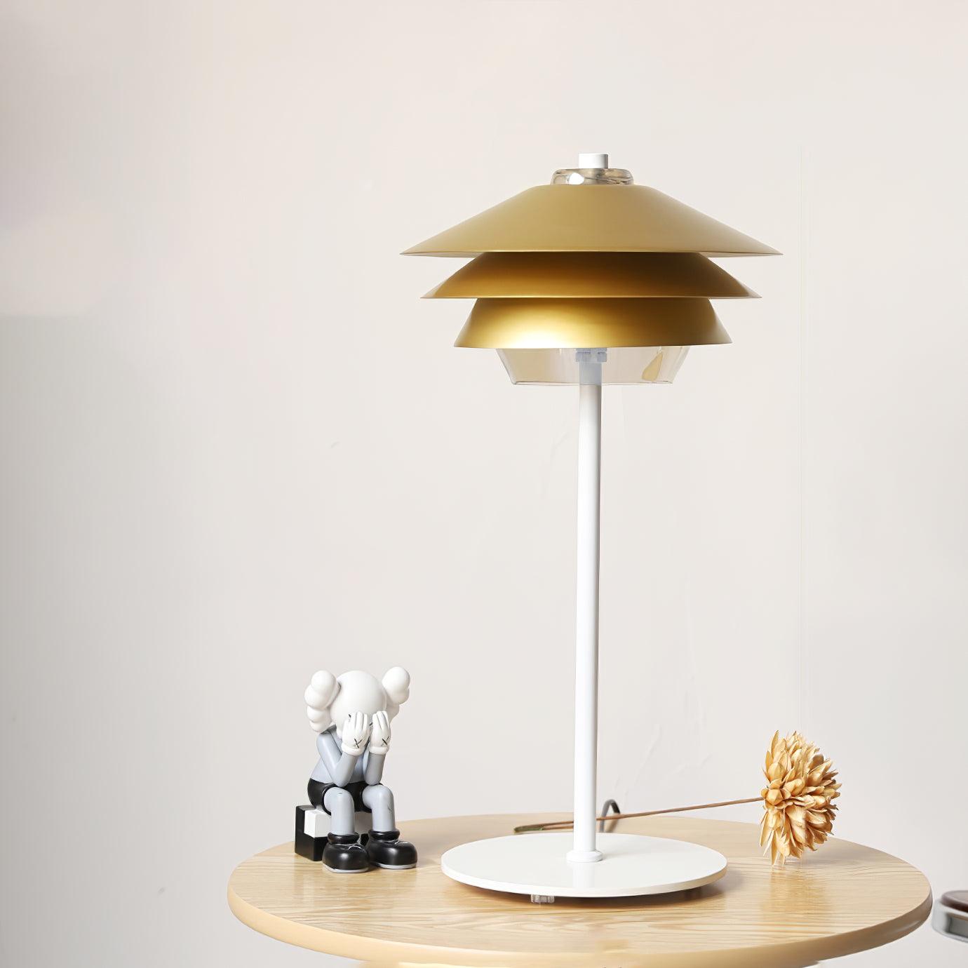 Modern Blown Glass Overlay Table Lamp with Detachable Conical Reflectors and Metal Base