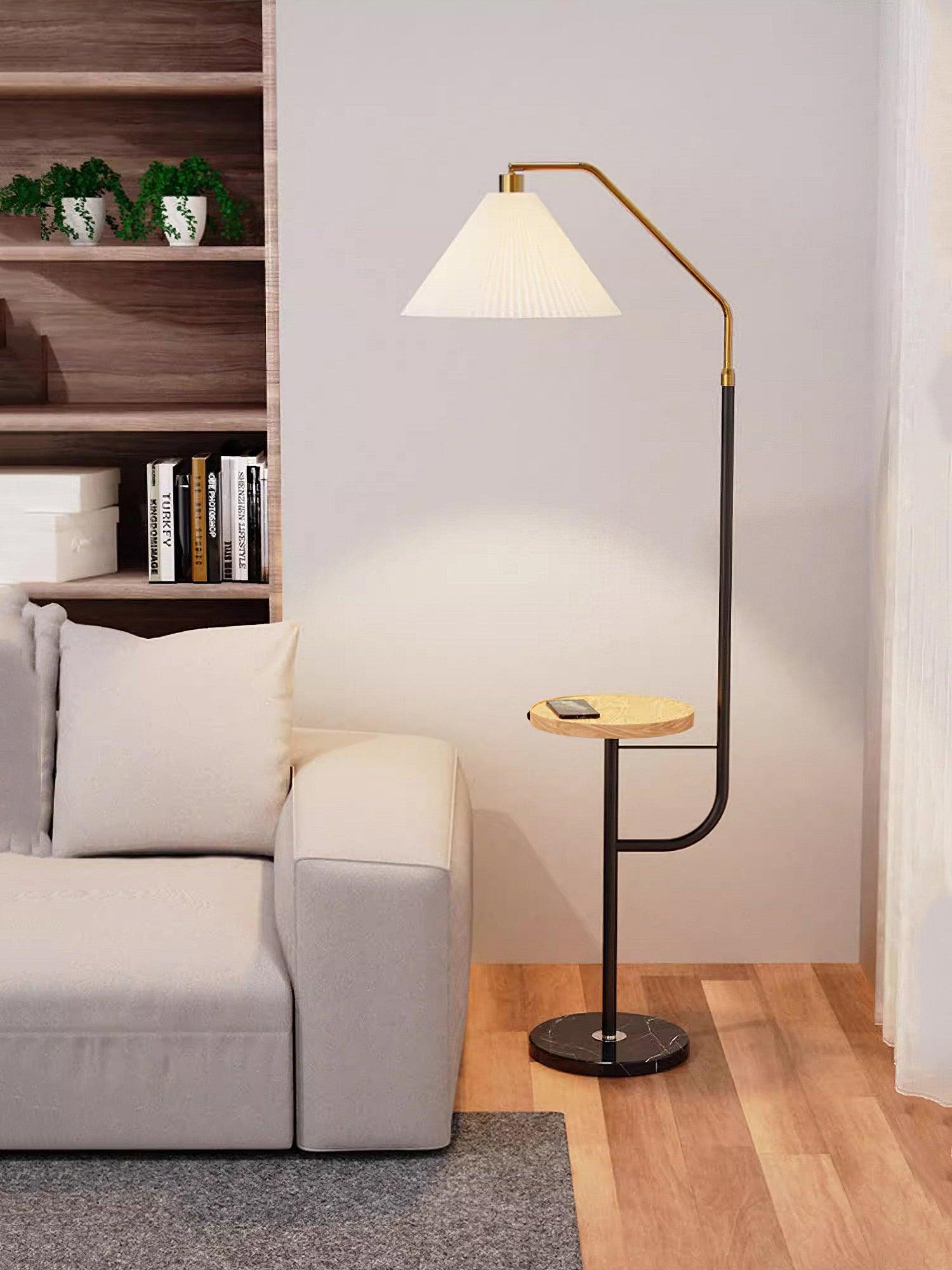 Modern Metal and Marble Standing Floor Lamp with Integrated Side Tray Table