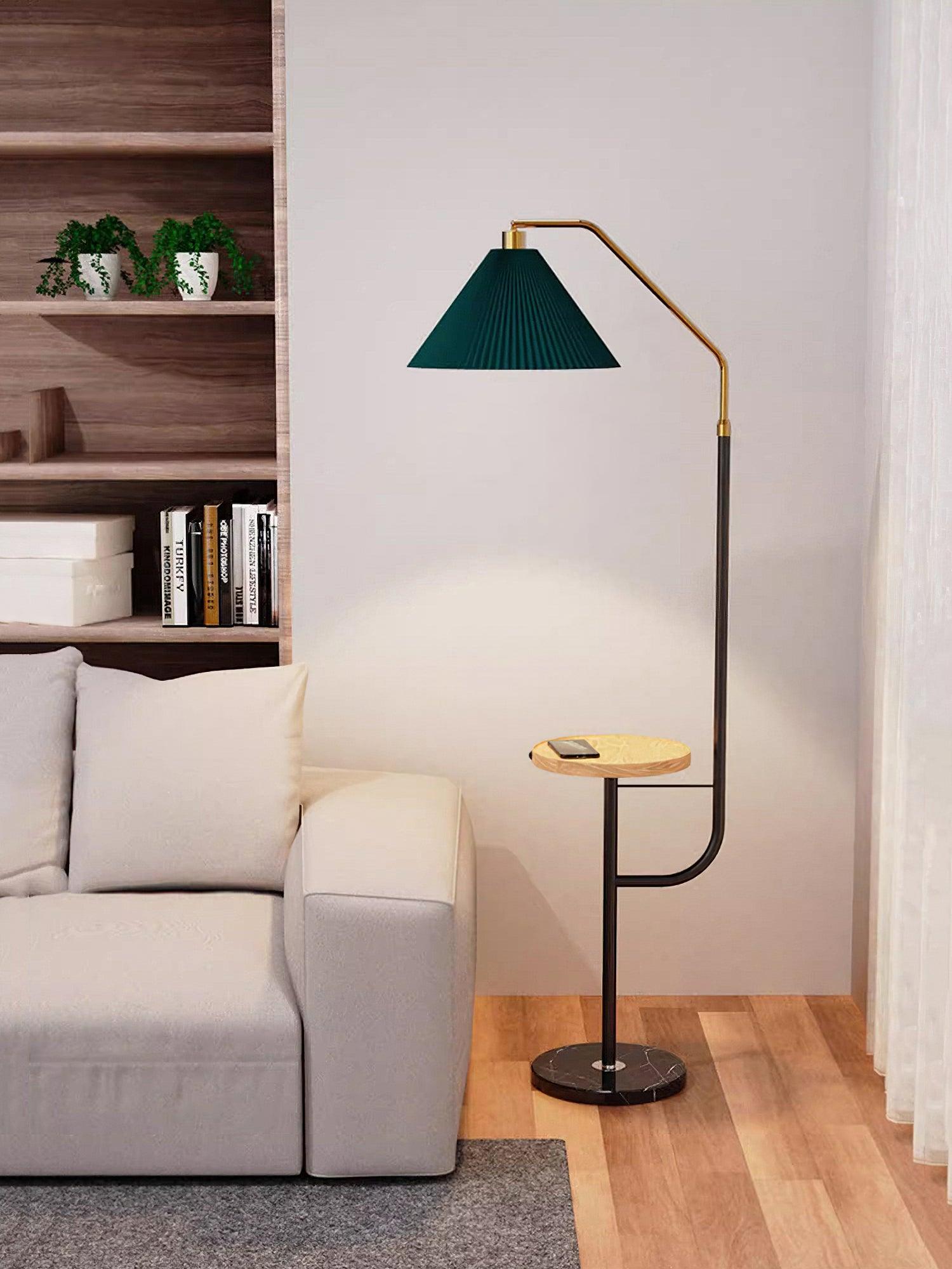 Modern Metal and Marble Standing Floor Lamp with Integrated Side Tray Table
