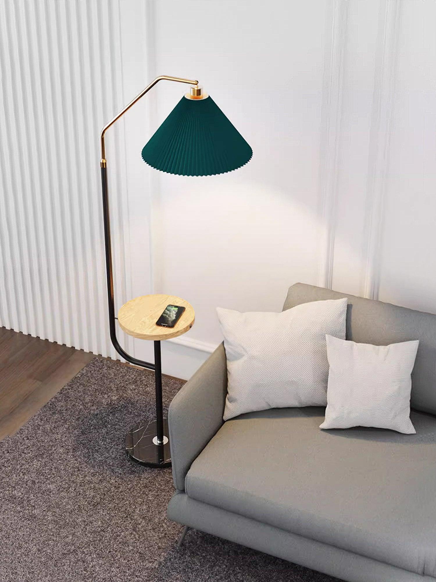 Modern Metal and Marble Standing Floor Lamp with Integrated Side Tray Table