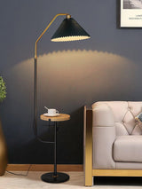 Modern Metal and Marble Standing Floor Lamp with Integrated Side Tray Table
