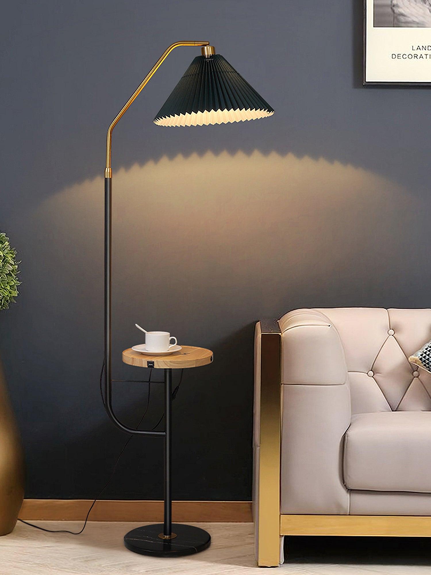 Modern Metal and Marble Standing Floor Lamp with Integrated Side Tray Table