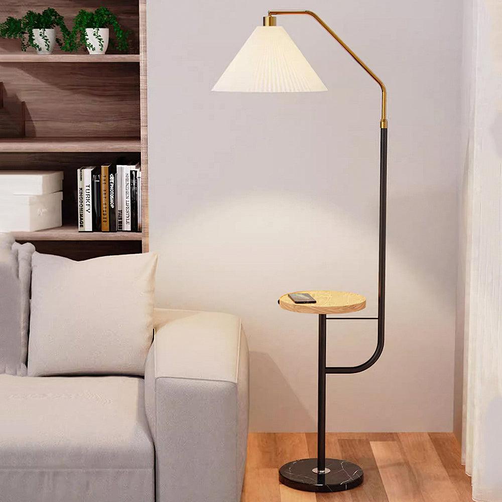 Modern Metal and Marble Standing Floor Lamp with Integrated Side Tray Table