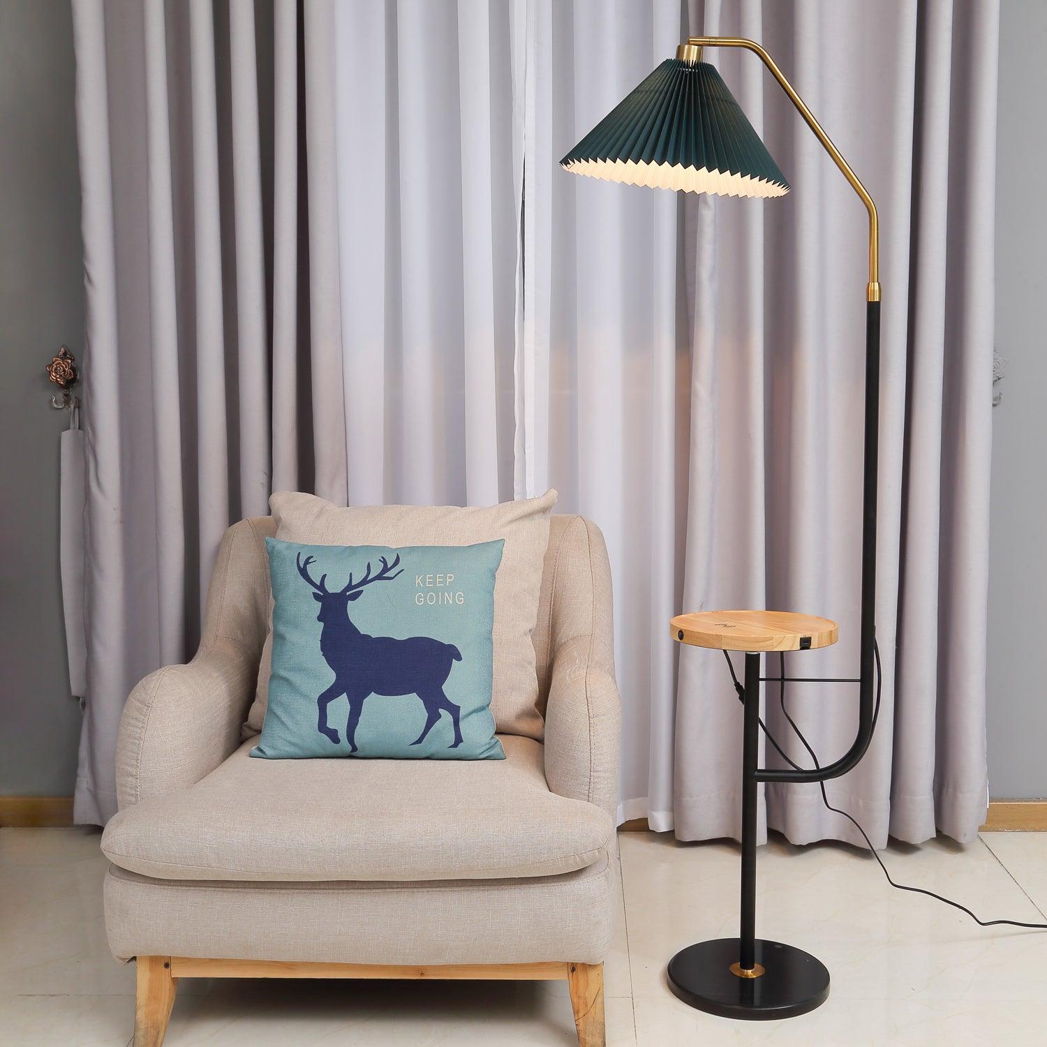 Modern Metal and Marble Standing Floor Lamp with Integrated Side Tray Table