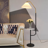 Modern Metal and Marble Standing Floor Lamp with Integrated Side Tray Table