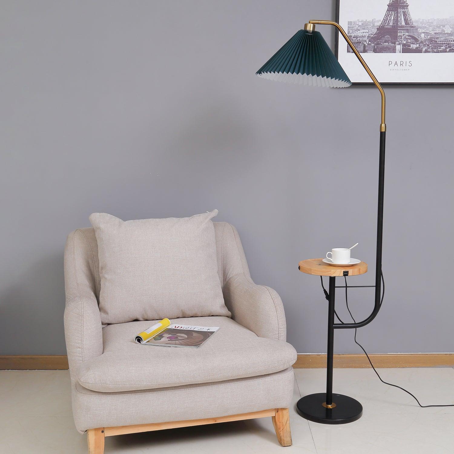 Modern Metal and Marble Standing Floor Lamp with Integrated Side Tray Table