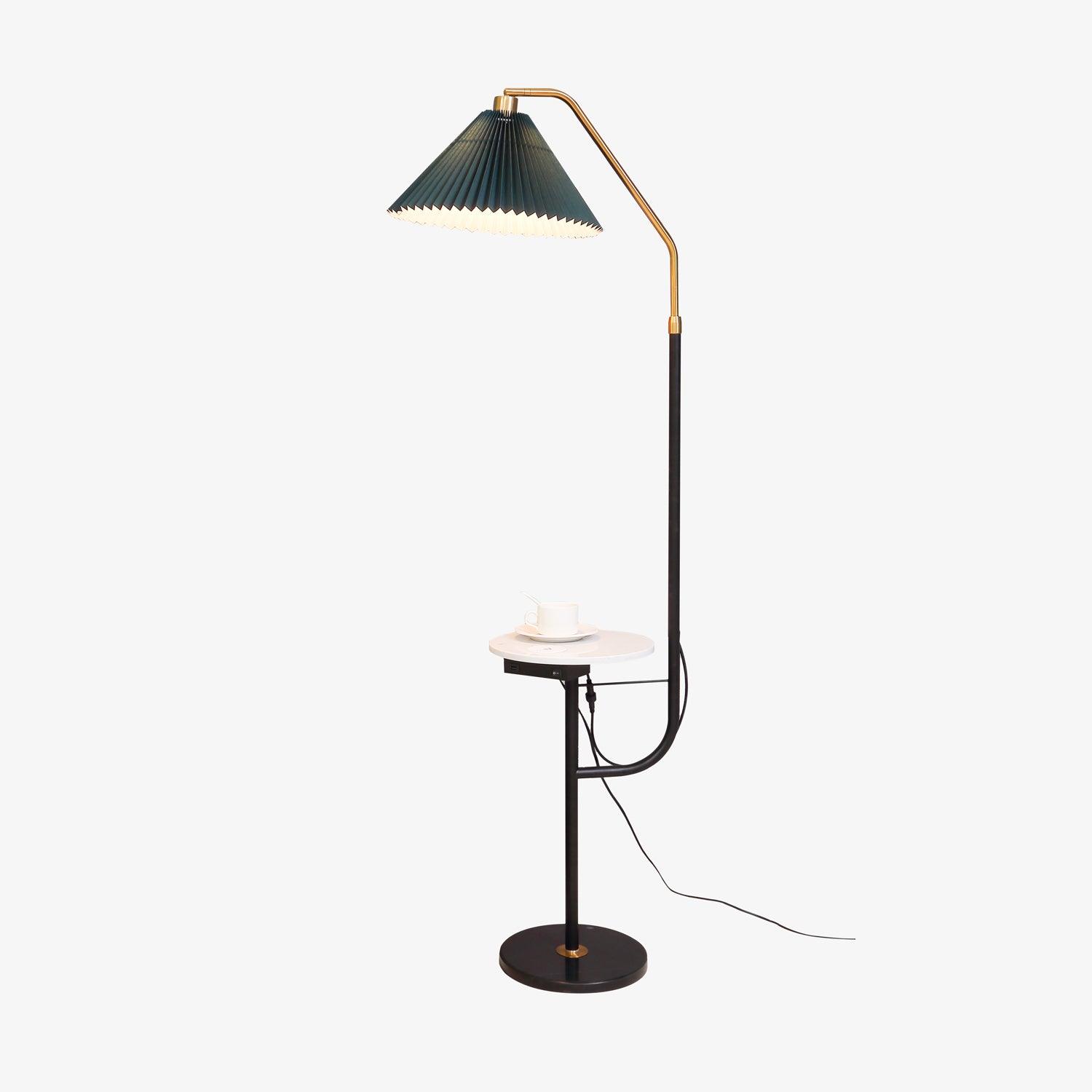 Modern Metal and Marble Standing Floor Lamp with Integrated Side Tray Table